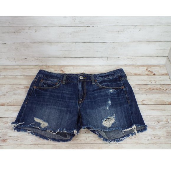 American Eagle Distressed Raw Hem Denim Shorts - Picture 1 of 12